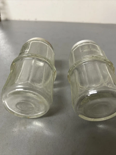 Antique Hoosier Ribbed Glass Spice Cabinet Jars W/ Lids Set Of 2 3