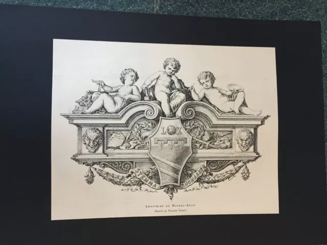Armoiries de Michel-Ange, dessin de Niccola Sanesi - Gravure sur plaque de bois