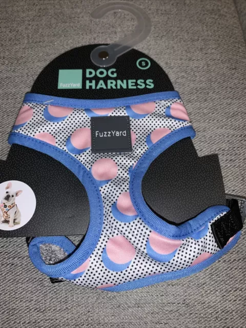 FUZZYARD DOG HARNESS Blue Pink Black Dots PET Chest Size Small S NWT