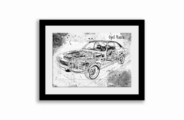 Line Tech Drawing Opel Manta   Cutaway Art Poster Print