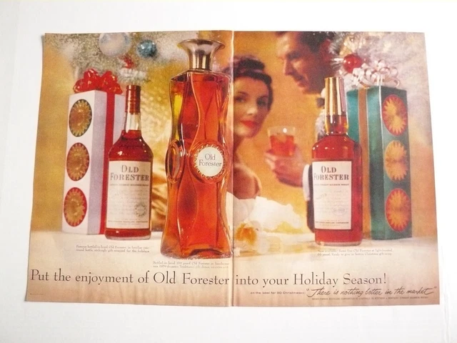 1959 Old Forester Bourbon Whisky for Christmas centerfold Vintage Print Ad