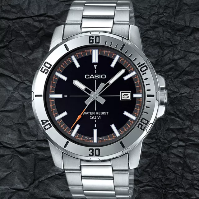 Casio MTP-VD01D-1E2V Men's Black Analog Watch Steel Band Date Indicator New