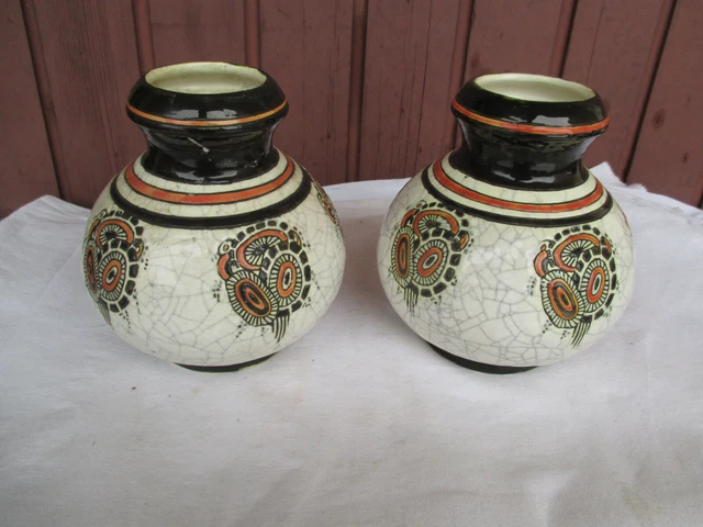 Paire De Vases Boch Freres La Louviere  D 709 Fontaine Art Deco Circa 1920