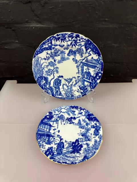 2 x Royal Crown Derby Blue Mikado Salad Large Side Plates 20.5 cm + 18 cm