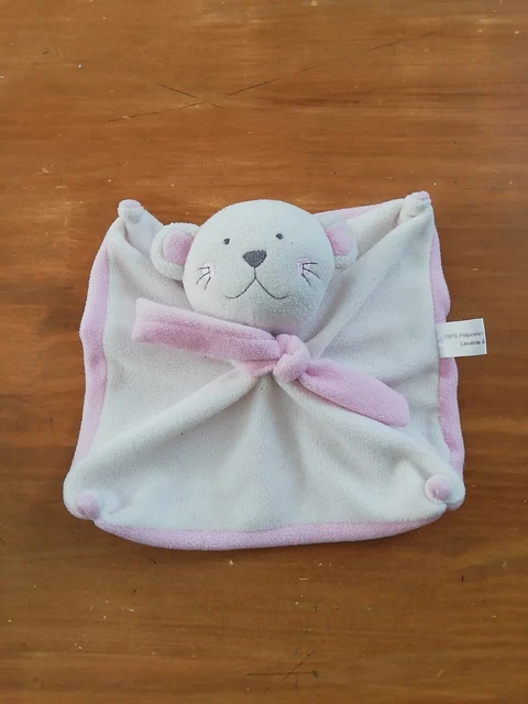 Doudou Auchan Chat Rose Blanc Plat Carré Écharpe Polaire