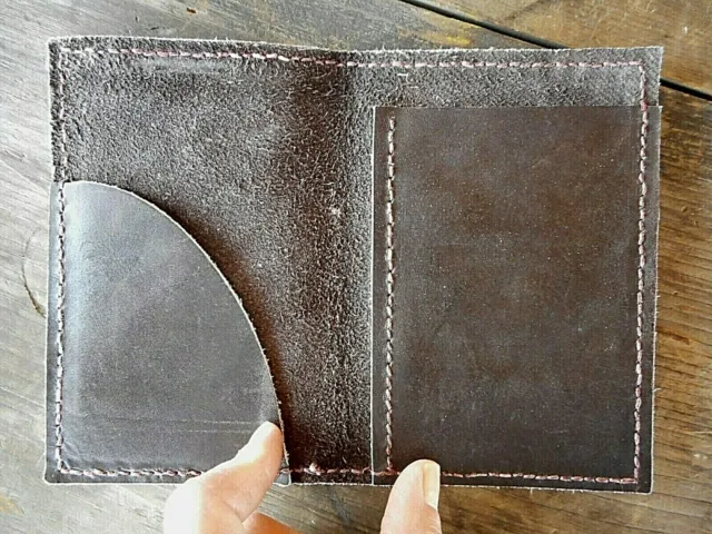 Vintage Handmade Leather Bound Folder Used Dark Leather Stitched