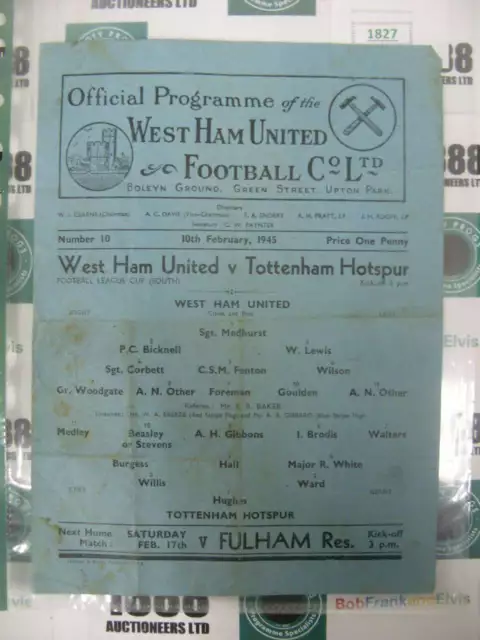 WEST HAM UNITED, 1944/1945, a football programme from the fixture versus Tottenh