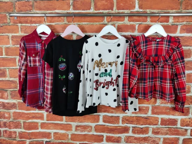 Pacchetto Ragazze Età 6-7 Anni Next M&S Camicetta Paillettes Set Natale 122Cm