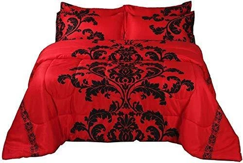 A Nice Night Boho Paisley Black Flower Soft Microfiber Comforter Set,Red King