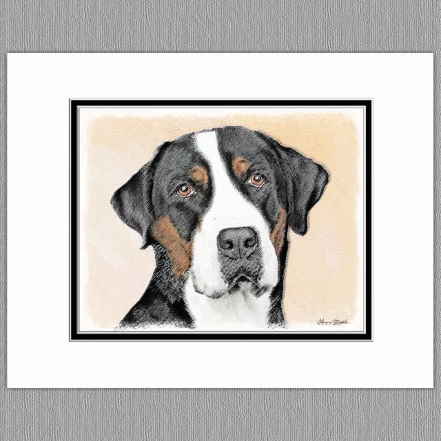 Greater Swiss Mountain Dog Original Art Print 8x10 Matted to 11x14