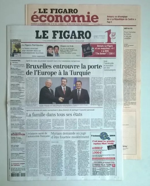 LE FIGARO N°18 704 du 24/09/2004 - Bruxelles entrouvre porte de Europe à la Turq
