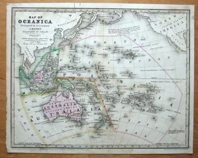 AUSTRALIA, MALAYSIA,OCEANICA,POLYNESIA antique map 1839