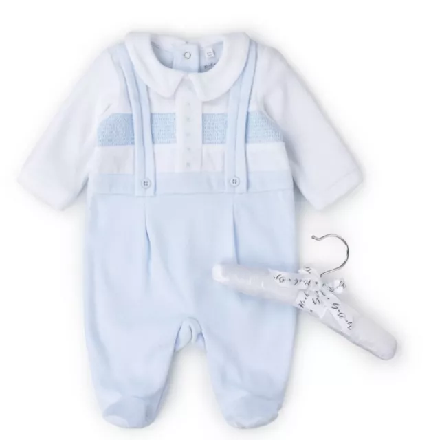 Baby Boys  ~ Spanish Romany Style ~ Braces ~  Velour Sleepsuit  ~ Blue 0-6 Month