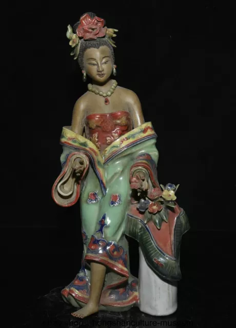 11.2 " Old Chinese Shiwan porcelain Pottery Figure Beauty Belle Women 貂蝉 Statue