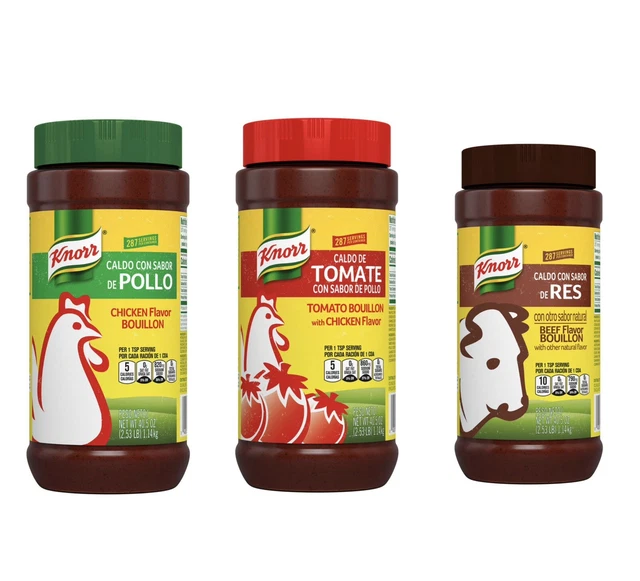 KNORR BOUILLON VARIETY Powder Mexican Chicken, Beef & Tomato Serving 40