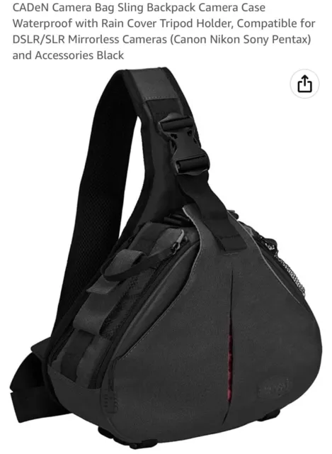 Caden Camera Bag Black, Sling Backpack Camera CaseWaterproof with Rain Cover