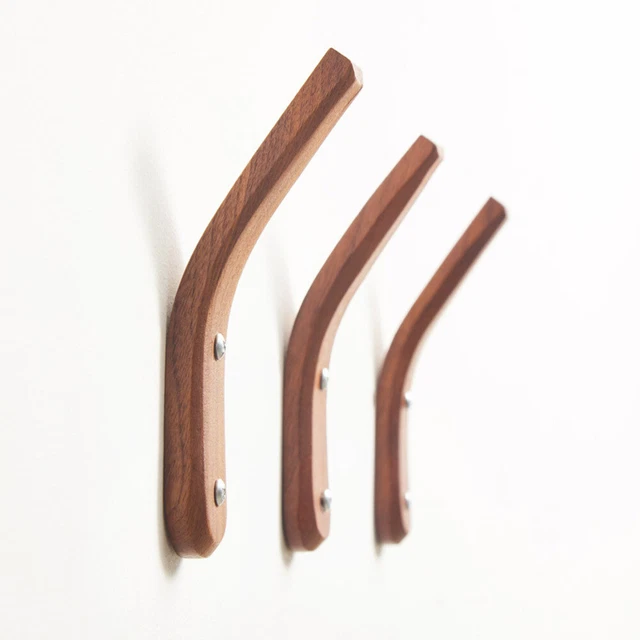 3 Pcs Bamboo Wooden Towel Hooks Wall Mounted Coat Hat Rack Hanger
