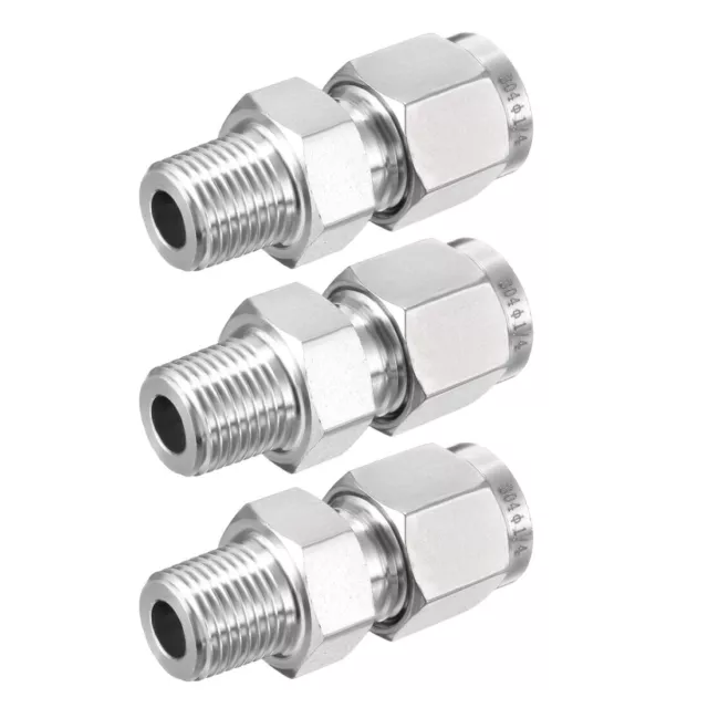 Compression Tube Fitting, 1/8 NPT Male x Ф1/4" Tube OD with Double Ferrules 3pcs