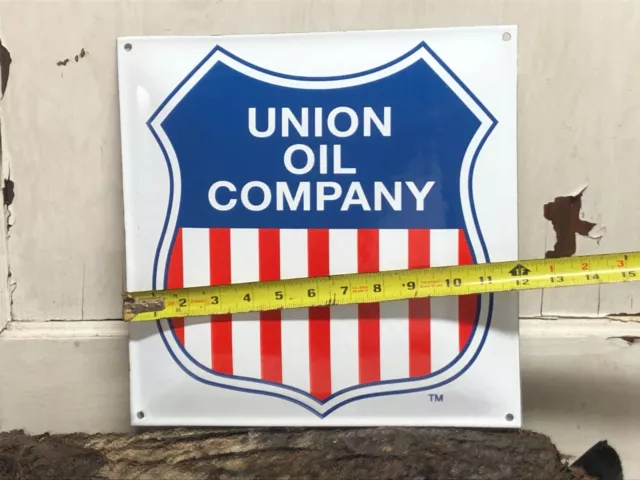 Union Oil Company Motor Oil Gas Enamel Sign 12" x 12" ~  garage mancave railroad 2