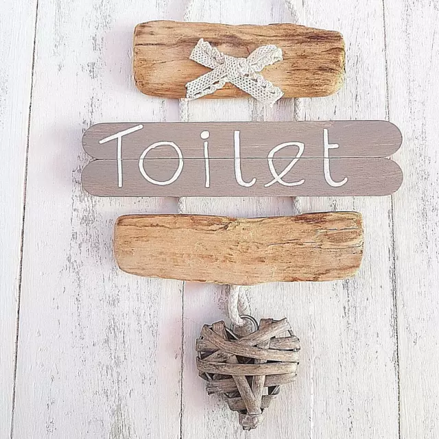 Chic Shabby Driftwood Wooden Bathroom Wc Toilet The Loo Heart Door Plaque Sign.