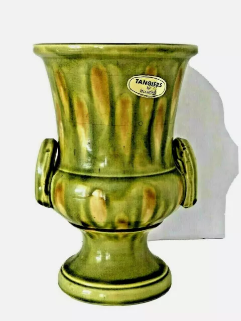 Vintage 2-handle Ceramic Inarco Vase Japan  olive hand-glazed Tangiers