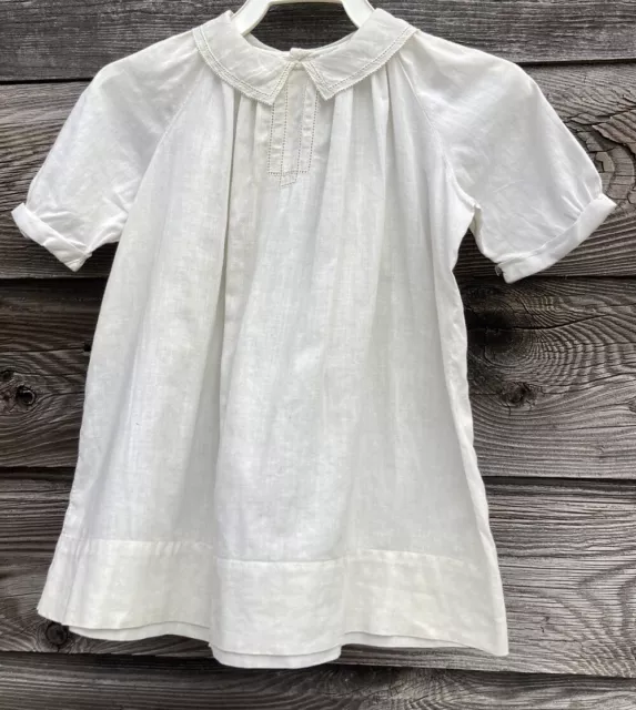 Antique Victorian White Linen Baby Dress Handmade