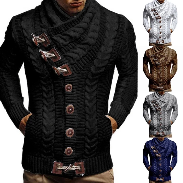 Pull d'hiver à capuche tricoté élégant pour hommes cardigan à col roulé