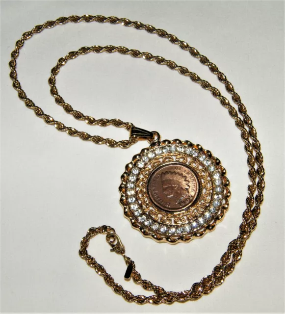 Vtg ~Imperial Crown Jewel Coll'n~ 1902 INDIAN HEAD PENNY PENDANT Coin Necklace