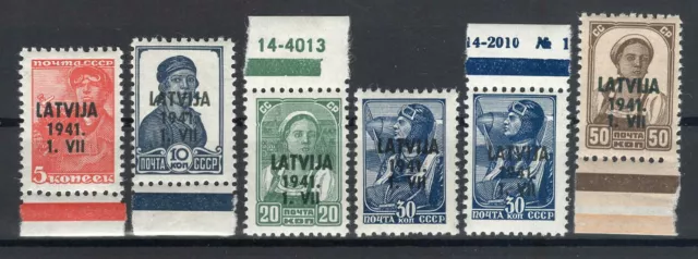 Dt. Besetzungsausgaben Lettland Mi.Nr. 1, 2, 4, 5, 6 postfrisch mit Rand 1941