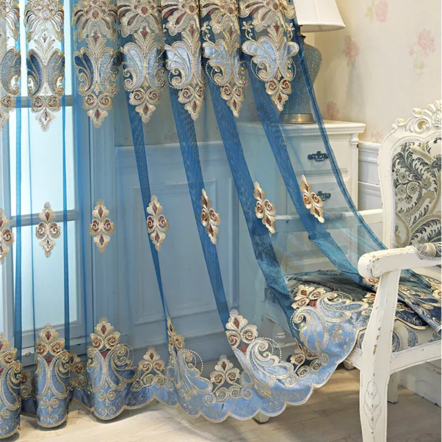 Cortina transparente bordada floral europea cortina de lujo para sala de estar 1 panel