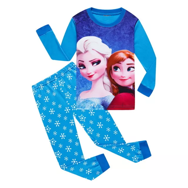 kids baby Girls Frozen Anna and Elsa long sleeve pyjama pjs size1-6 blue 2