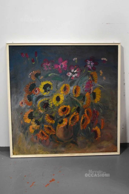 Quadro Dipinto Donadel Vaso Di Fiori 81x82x3,5 Cm (non Firmato)