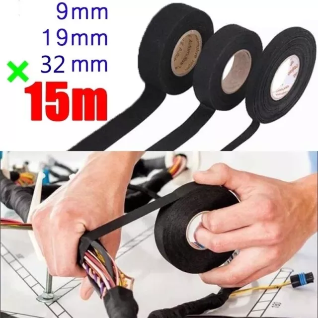 15M Coroplast Adhesive Cloth Tape For Cable Harness Wiring Loom 9/15/25mm