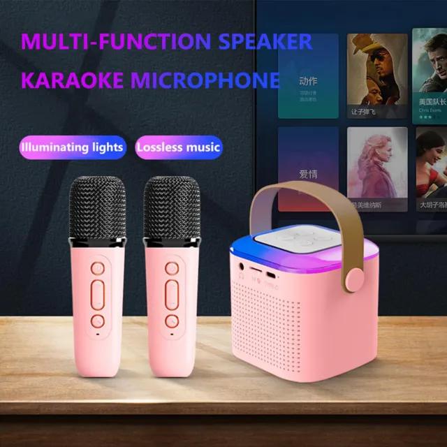 Mini Karaoke Set Anlage Bluetooth Karaoke Lautsprecher Machine mit 2*Mikrofonen
