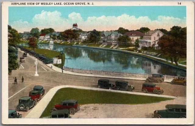 Vintage 1920s OCEAN GROVE, New Jersey Postcard "Airplane View of WESLEY LAKE"
