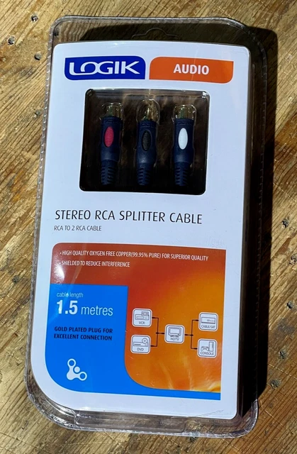 Logik Stereo RCA Splitter Cable RCA To 2 RCA Shielded Cable 1.5m Gold Plated NEW