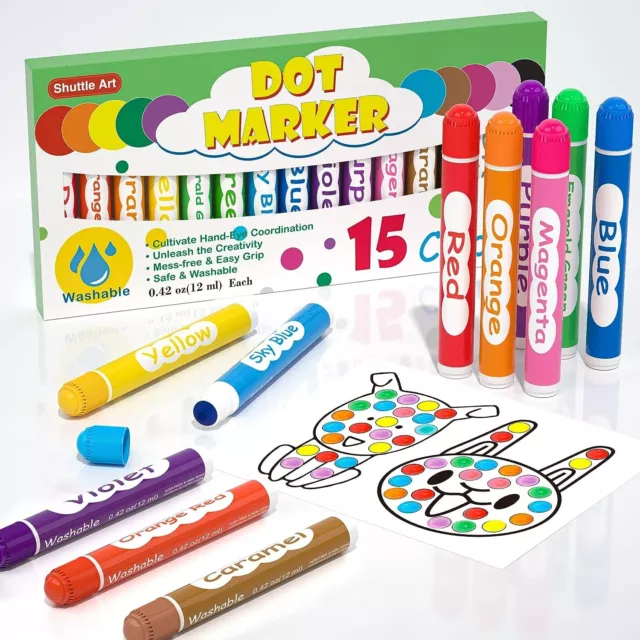 Dot Markers Set, Shuttle Art 15 Colours Washable Dot Markers for Toddlers,