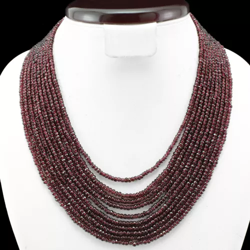 Beautiful 558.00 Cts Natural Red Garnet 10 Line Faceted Bead Necklace (Rs)