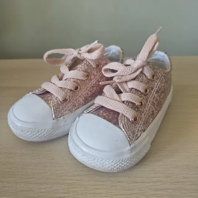 CONVERSE PINK ROSE Gold Glitter Girls Toddler Trainers Infants Size 5 22.99 PicClick UK