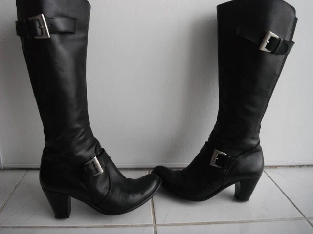 Bottes Vintage En Cuir Noir – Style Années 90, Talon Carré, Taille 38