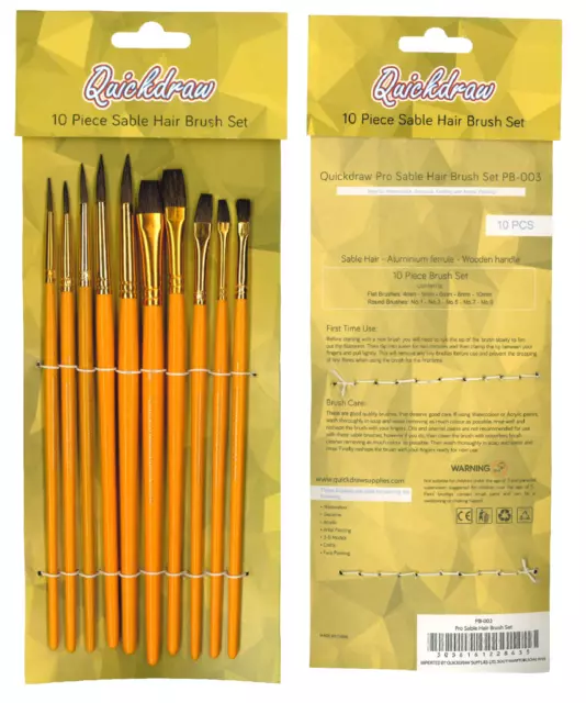 Artist Paint Brush Sets 10pc Sable Camel or Taklon Oil, Acrylic & Watercolour 3