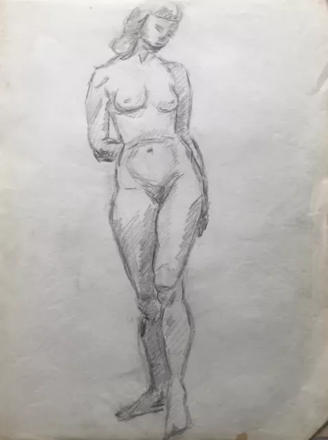 Dibujo Esbozo Studie de Pie Mujer Desnudo Femenino Desnudo Frente View 25x33cm