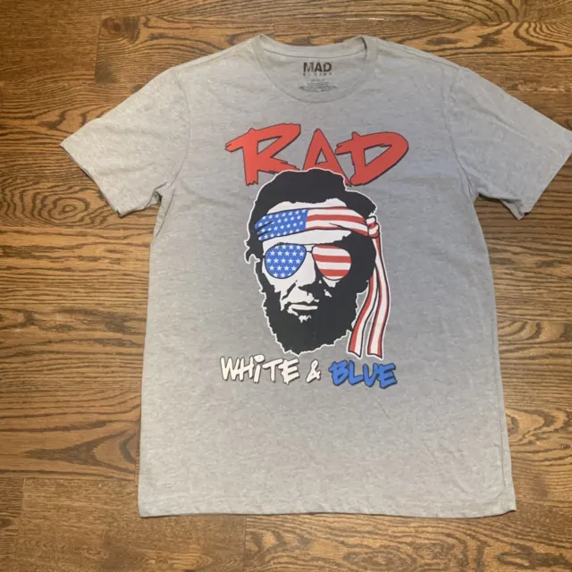 Mad Engine Mens Patriotic T-Shirt, Abraham Lincoln “RAD” Red white blue, Size L