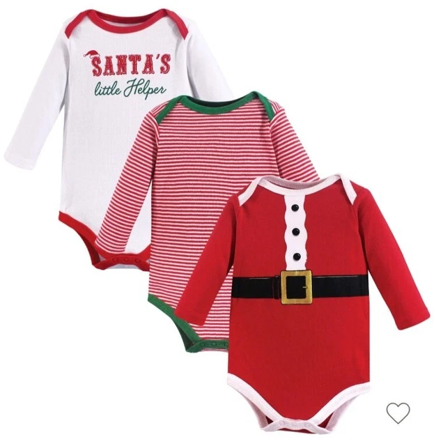 Christmas Elf/Santa Baby Boys 3-Pack Long-Sleeve One Piece Bodysuit 6-9 Months