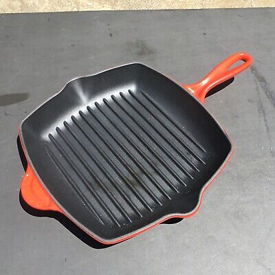 Le Creuset France 26 10.5" Enameled Cast Iron Square Grill Skillet Red