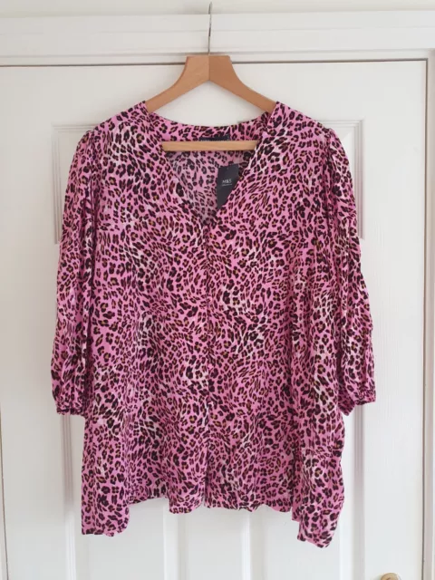 M&S COLLECTION Ladies Animal Print Short Sleeve Blouse In Pink Size UK 22 BNWT!