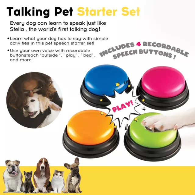 4* Recordable Dog Buttons For Communication Pet Training Talking Button Set 2