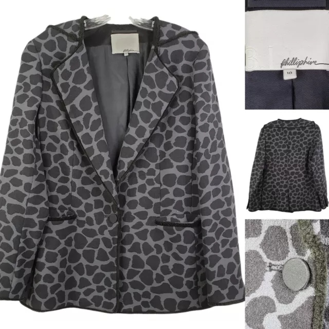 3.1 Phillip Lim Womens Gray Black Wool Animal Print Blazer 10 One Button