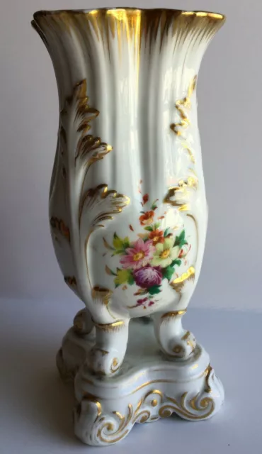 Antico vaso porcellana, epoca Luigi Filippo, decoro a mano fiori e oro, perfetto