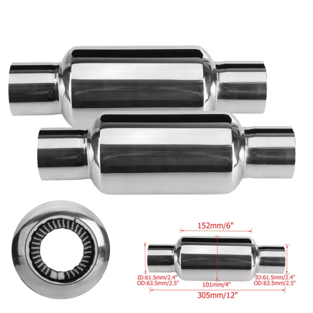 2X 2.5" Einlass Universal Resonator / Performance SchalldäMpfer Edelstahl DHL